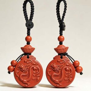 Cinnabar Round Plate Dragon Carving Car Pendant/Phone Pendant